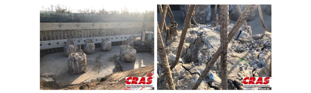 Demolición de pilotes de hormigón con el CRAS©, cemento demoledor de Kayati