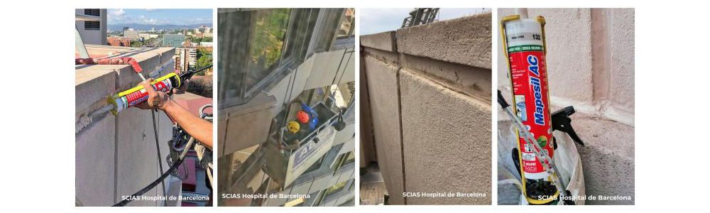 Sellado de juntas entre paneles de hormigón prefabricado en Hospital de Barcelona