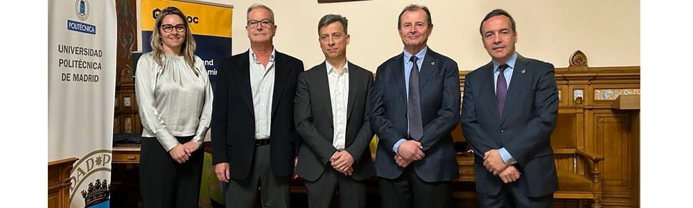 Eva Hernández; Business Line Manager Surface en Epiroc Iberia, Jaime Huidobro, Regional Executive Manager EMEA en Epiroc, Hakan Aytekin, Regional General Manager en Epiroc Iberia, Ricardo Laín, catedrático del Departamento de Ingeniería Geológica y Minera en la ETSIME de Madrid y Jose Luis Parra, Adjunto a Dirección para Comunicación y Relaciones Institucionales en la ETSIME de Madrid.